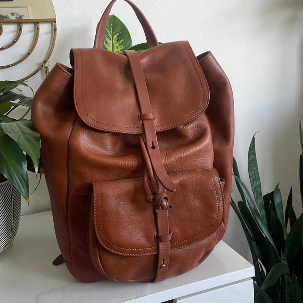 Madewell Leather Backpack in Cognac Brown
